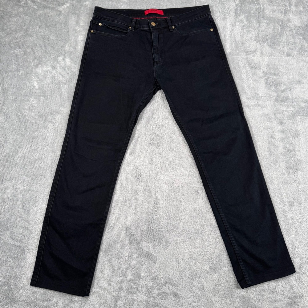 HUGO BOSS 708 Black Jeans 32x32 Fits 34x28 Italian Candiani Straight Leg Moto